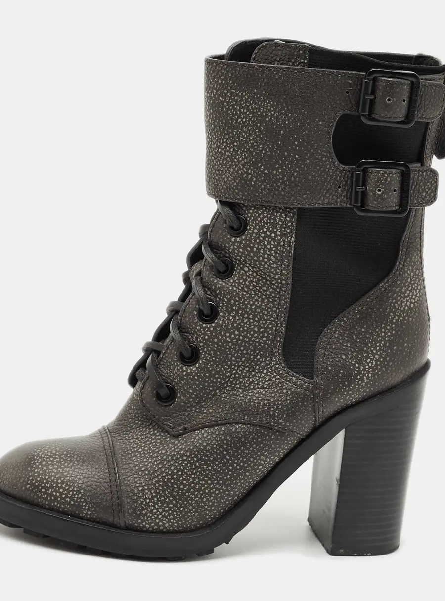 Tory Burch Grey Elastic and Leather Broome Combat Boots Size 37