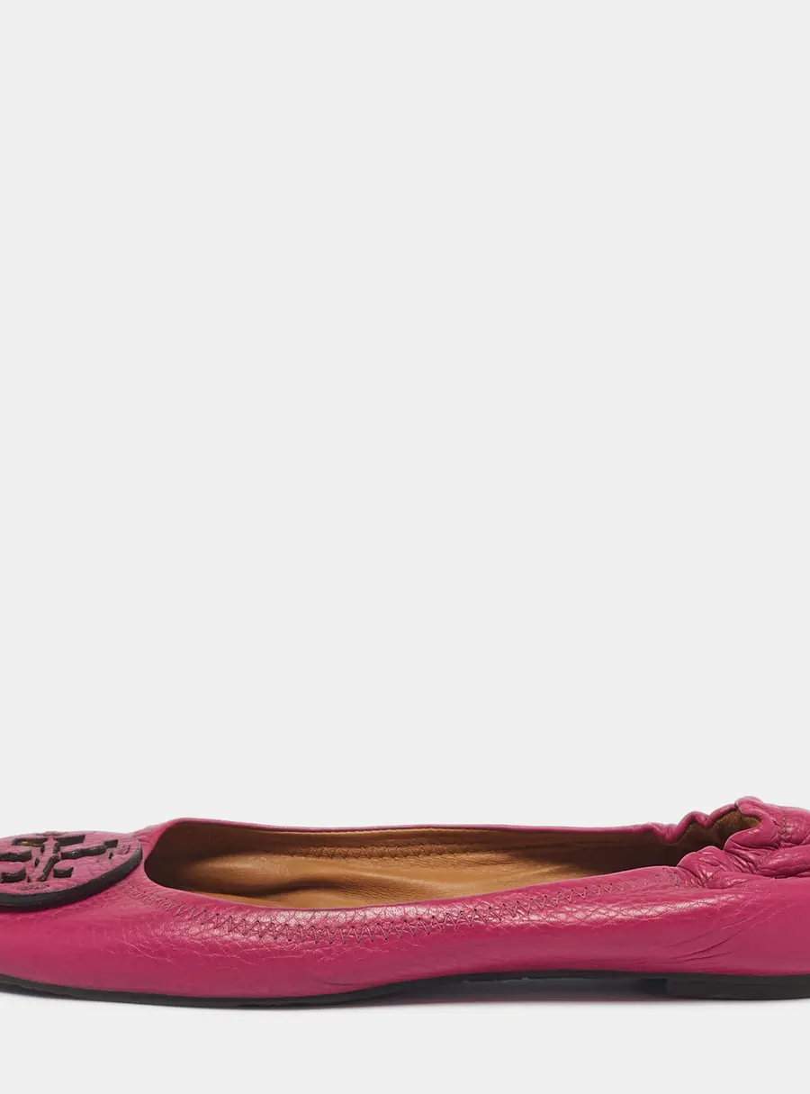 Tory Burch Purple Leather Scrunch Minnie Ballet Flats Size 39
