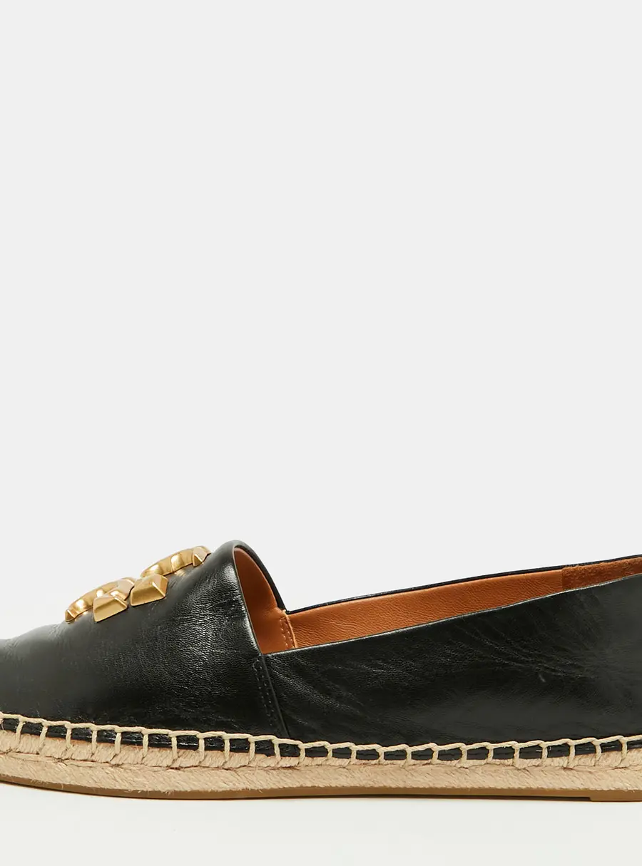 Tory Burch Eleanor Size 36.5 Black Leather Espadrille Flats