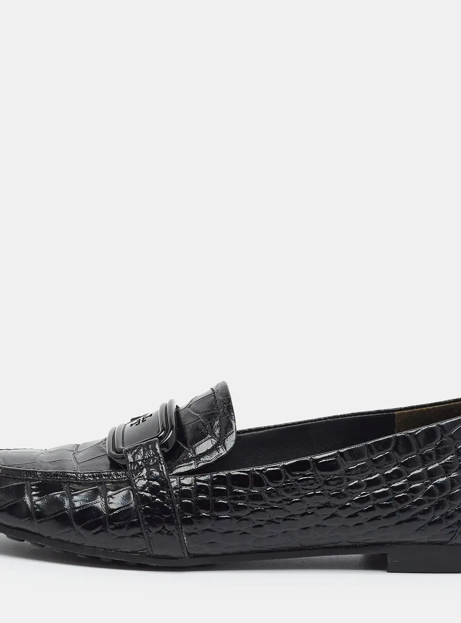 Tory Burch Size 36 Black Croc Embossed Leather Penny Loafers
