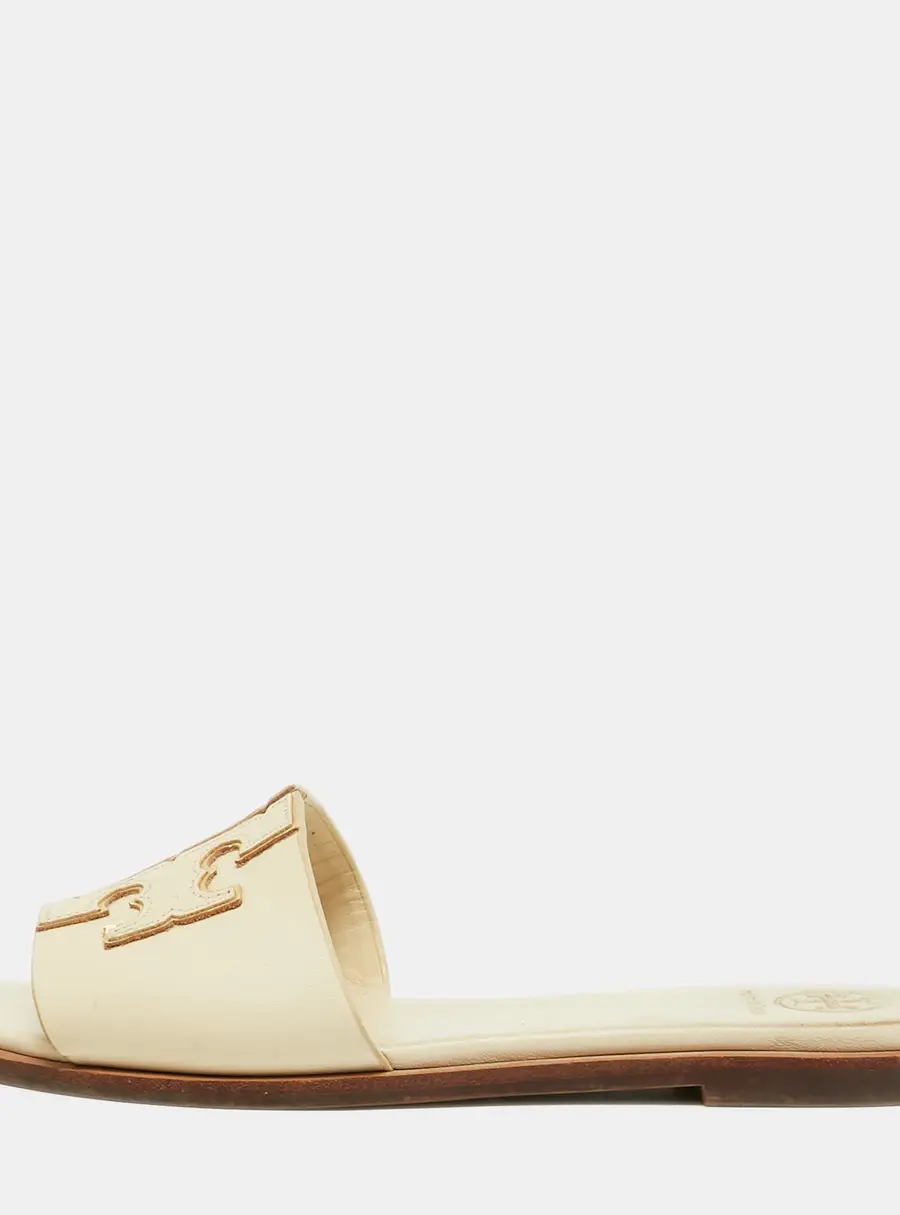 Tory Burch Ines Size 37 Cream Leather Flat Slides