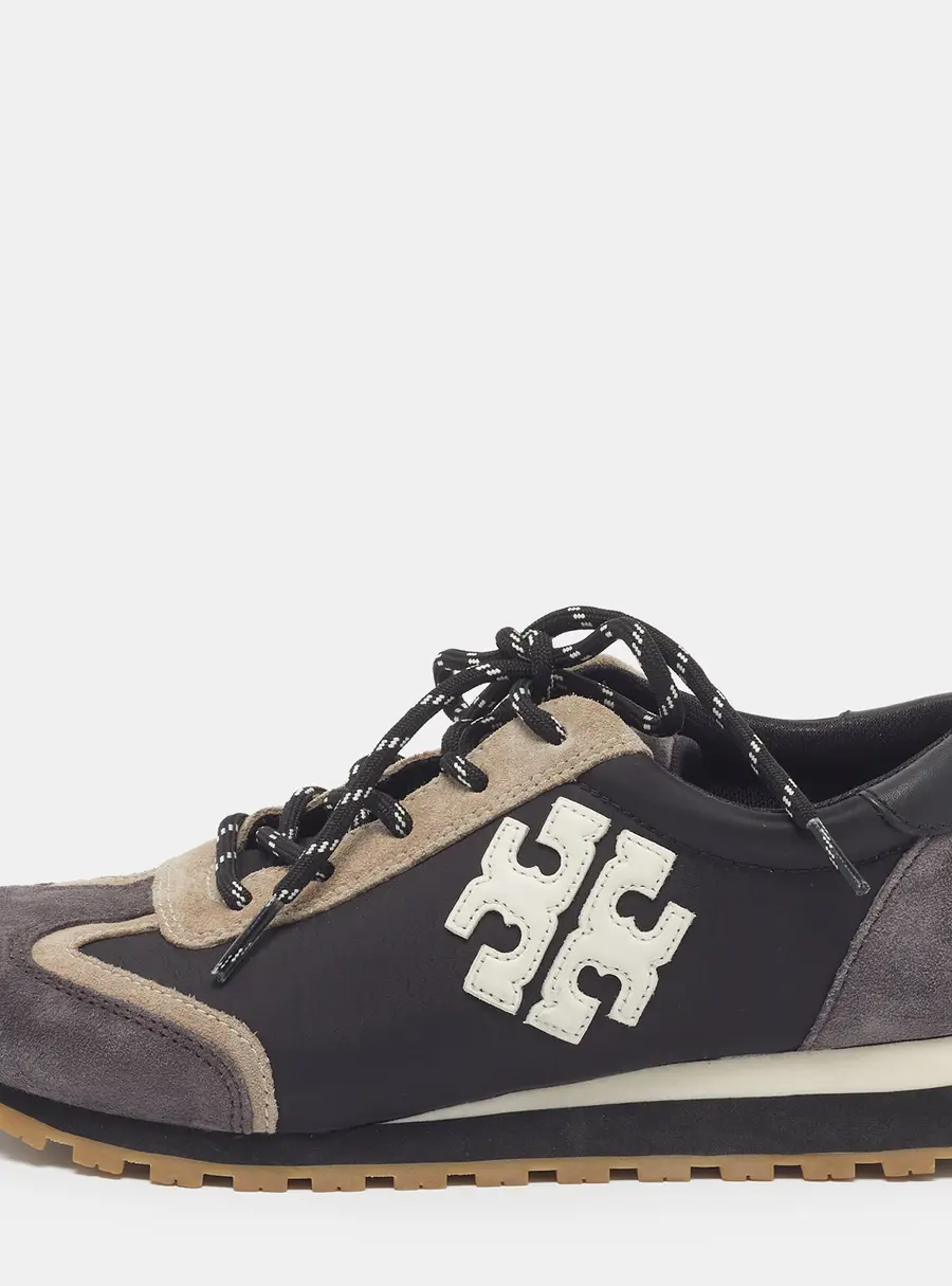 Tory Burch Size 37.5 Tricolor Neoprene and Suede Lace Up Sneakers