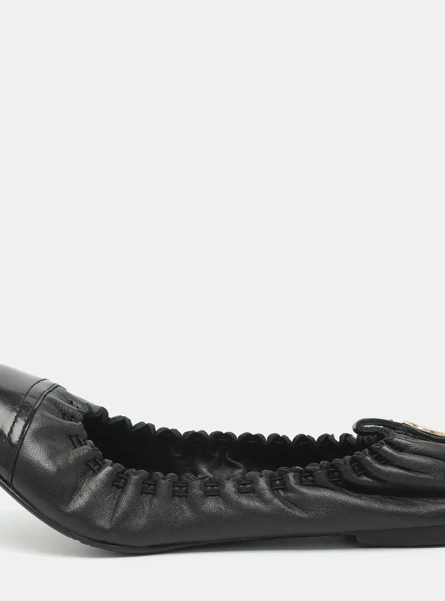 Tory Burch Abbey Size 38 Black Leather Scrunch Ballet Flats
