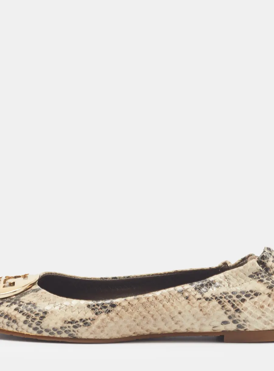 Tory Burch Minnie Size 35 Two Tone Python Embossed Leather Ballet Flats