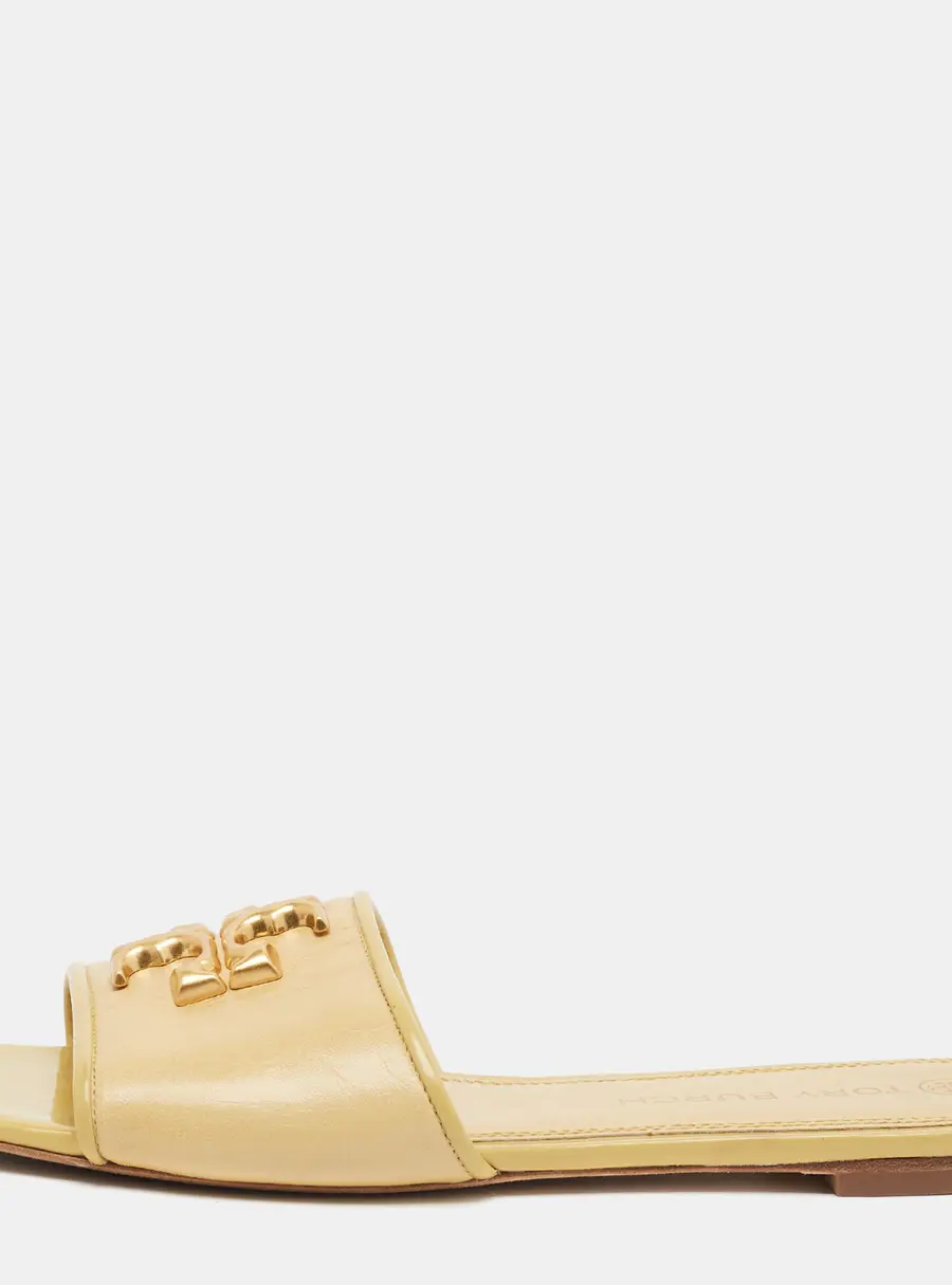 Tory Burch Eleanor Size 37.5 Yellow Leather Flat Slide