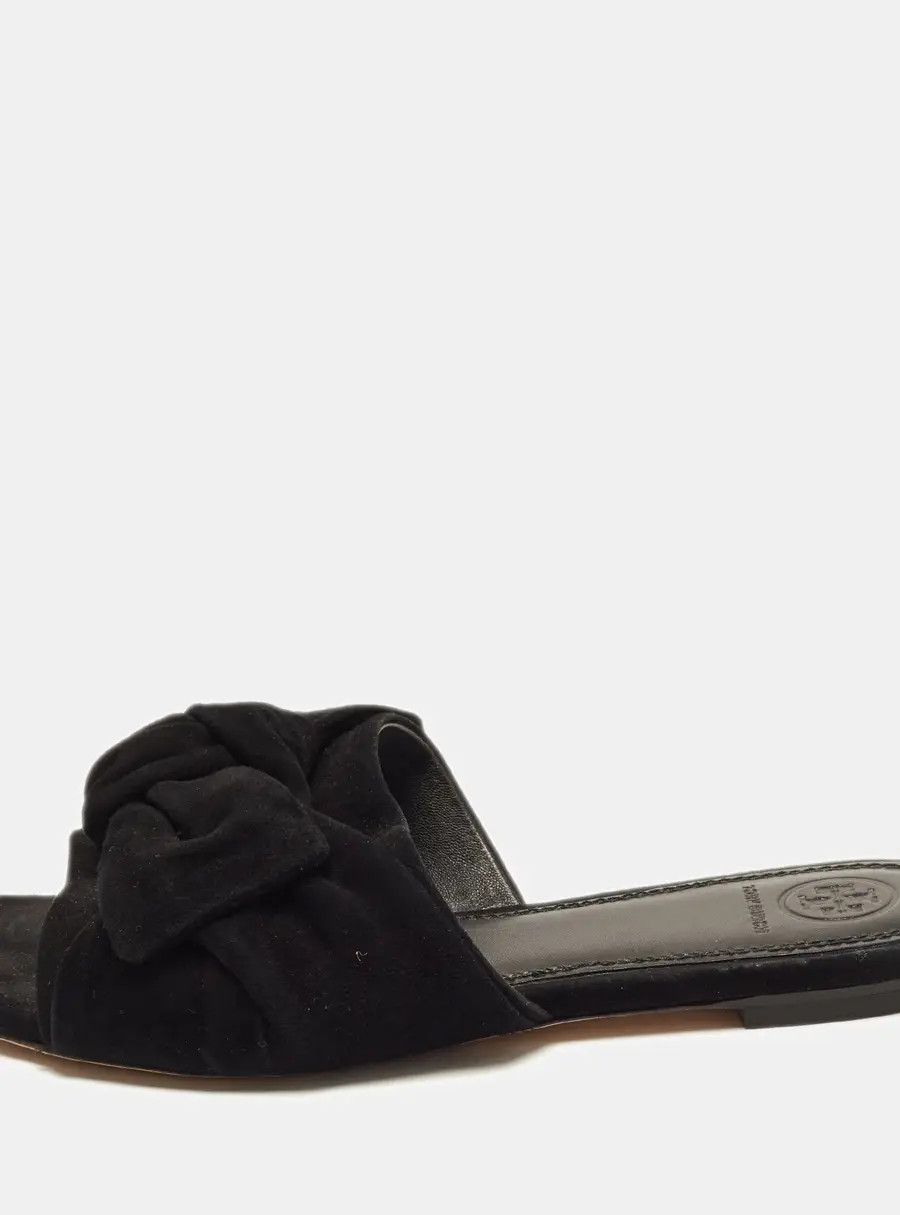 Tory Burch Size 37 Black Suede Bow Knot Flat Slide