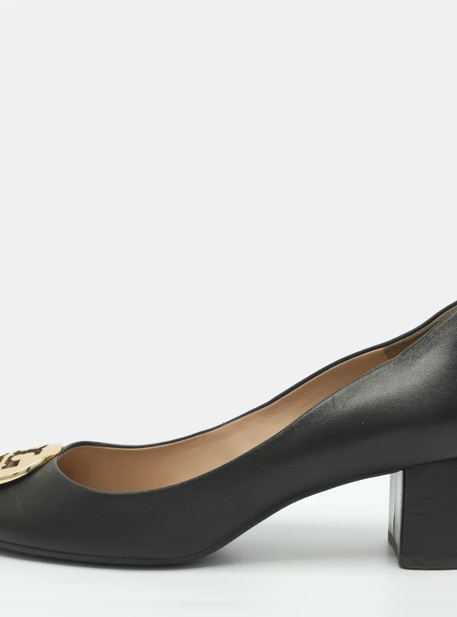 Tory Burch Chelsea Size 38 Black Leather Block Heel Pumps