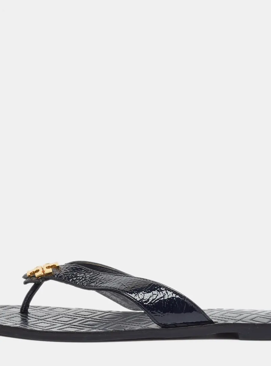 Tory Burch Miller Size 38.5 Black Patent Leather Thong Sandals