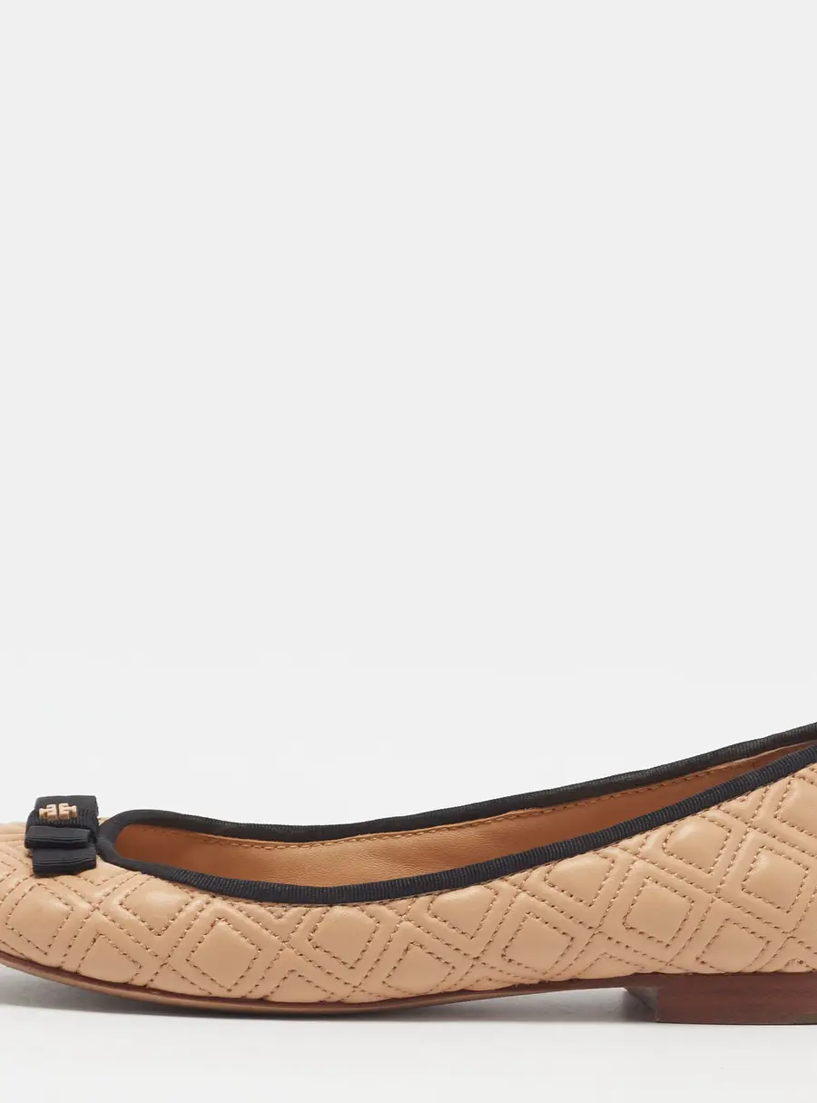 Tory Burch Marion Size 35.5 Black/Beige Leather Ballet Flats