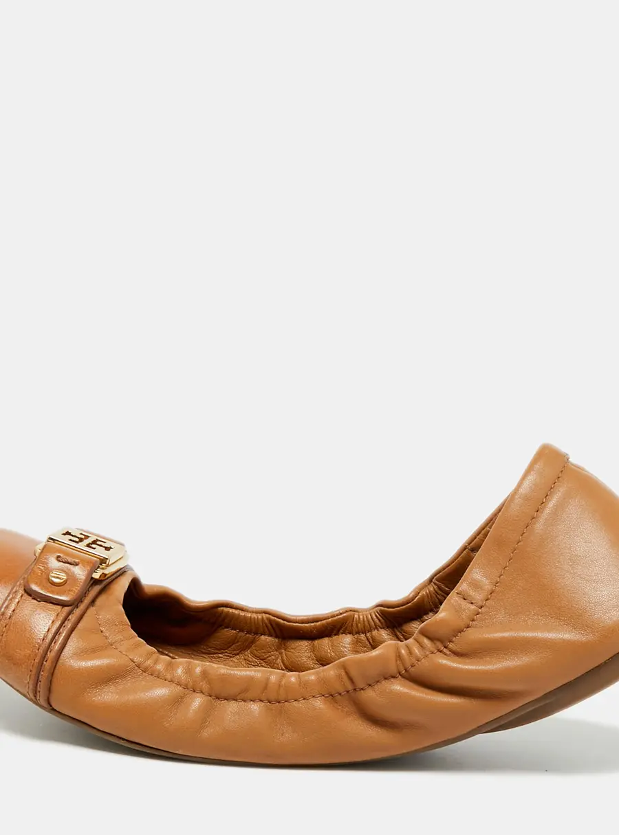 Tory Burch Ambrose Size 38.5 Brown Leather Scrunch Ballet Flats