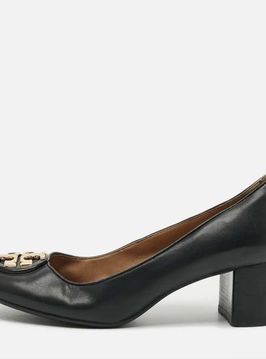 Tory Burch Benton 2 Size 37 Black Leather Block Heel Pumps