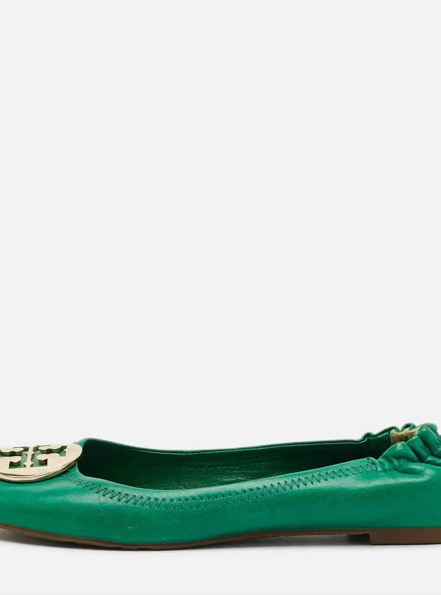 Tory Burch Minnie Size 37.5 Green Leather Ballet Flats