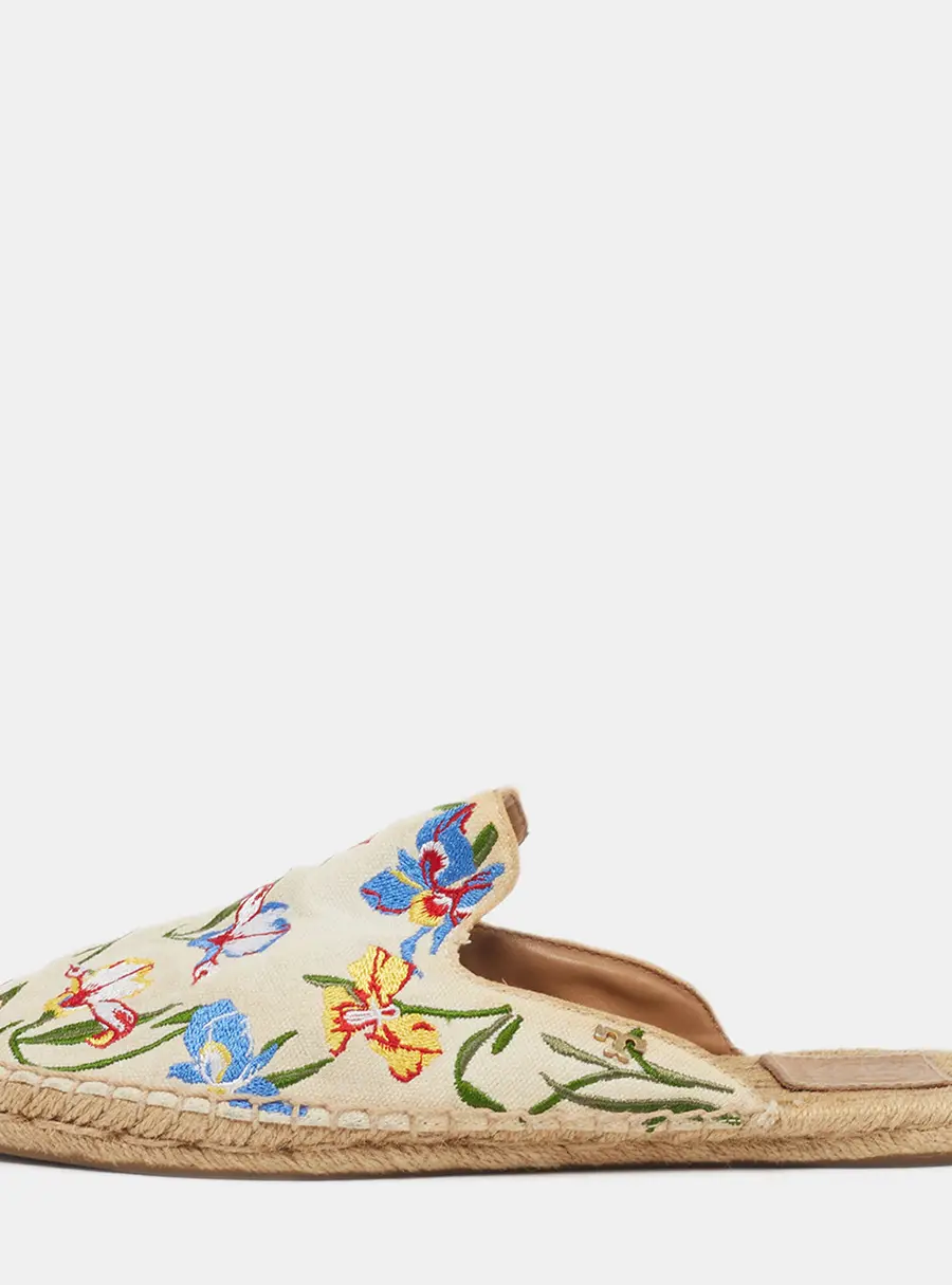 Tory Burch Size 39 Cream Canvas Floral Espadrille Flats