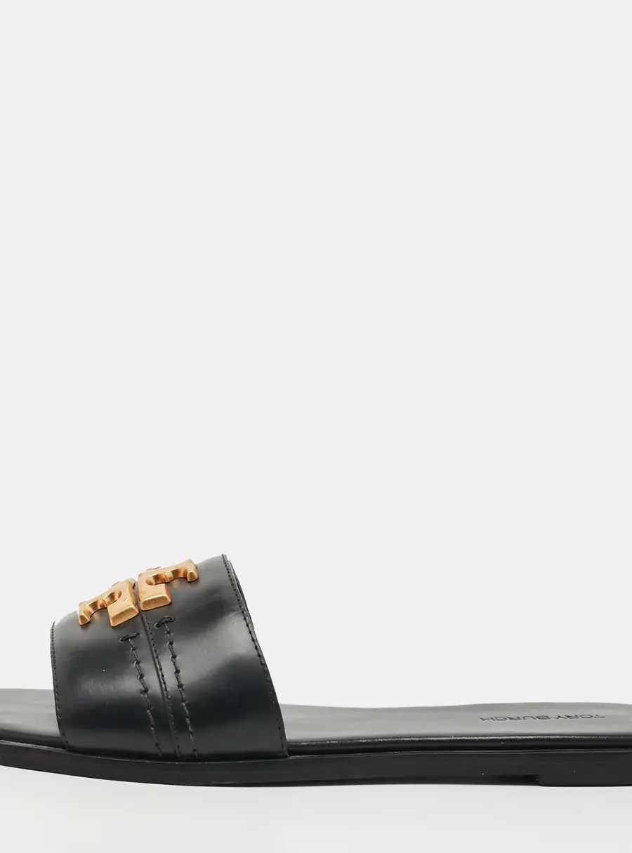 Tory Burch Everly Size 38 Black Leather Flat Sandals