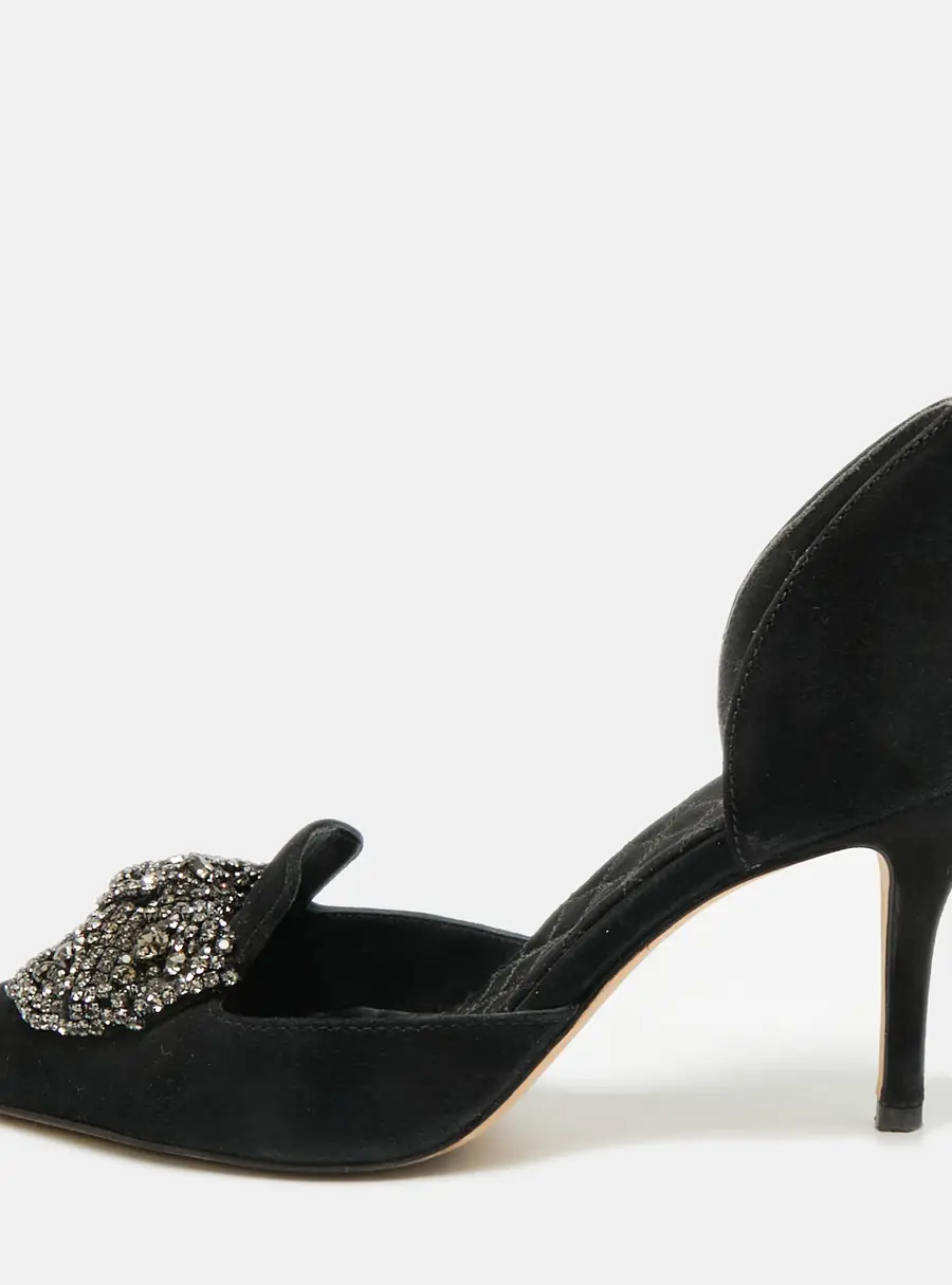 Tory Burch Clara Size 36.5 Black Suede Crystal Embellished  D'orsay Pumps