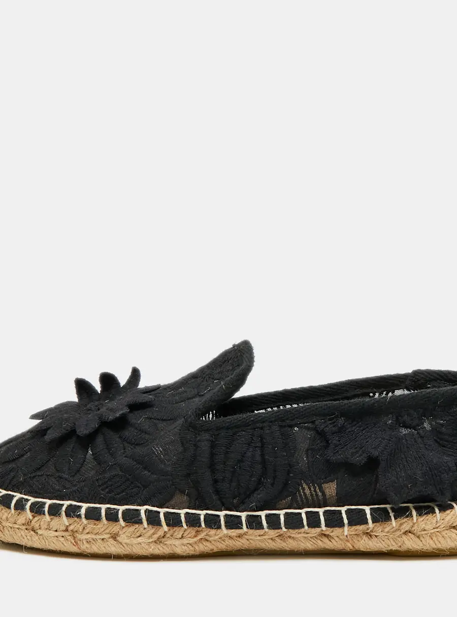 Tory Burch Jackie Size 38 Black Lace and Mesh Espadrille Flats