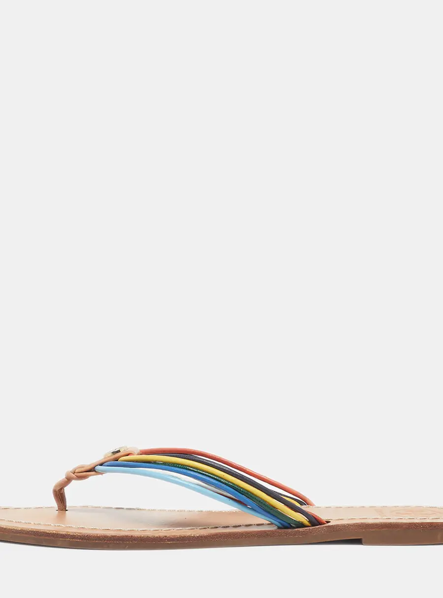 Tory Burch Size 37 Multicolor Leather Thong Flat Slides