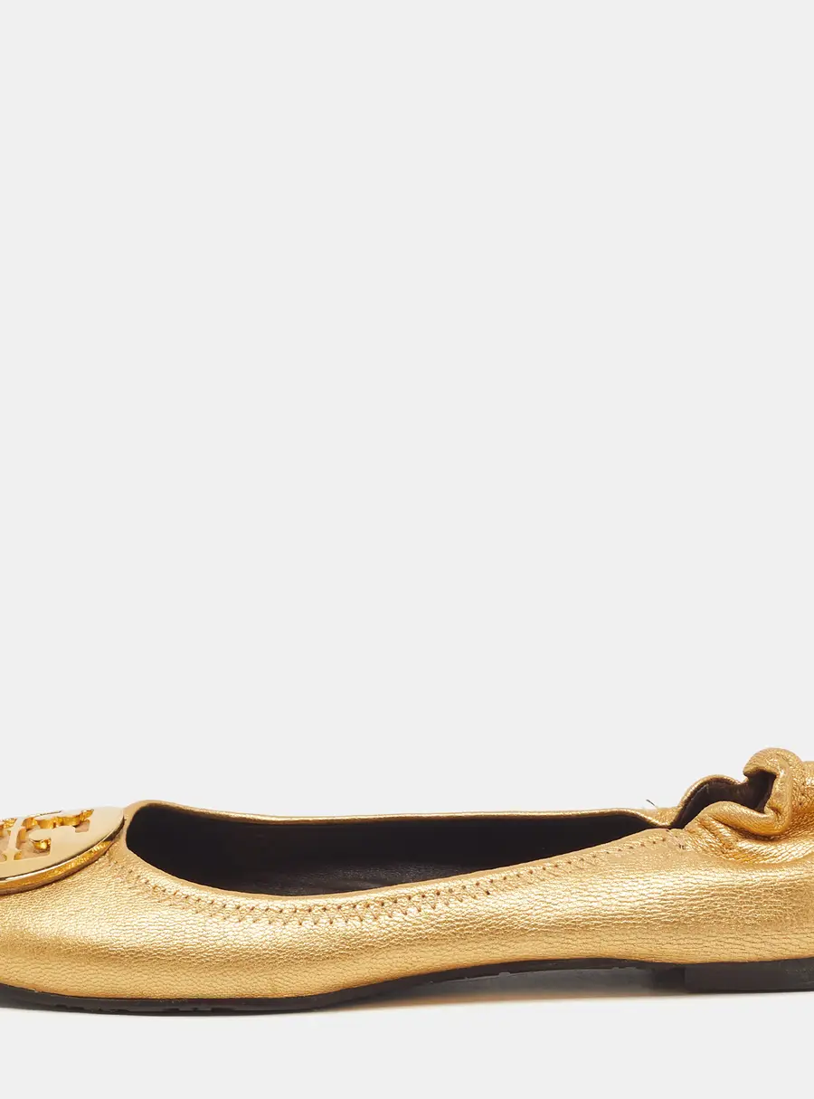 Tory Burch Reva Size 35 Gold Leather Ballet Flats
