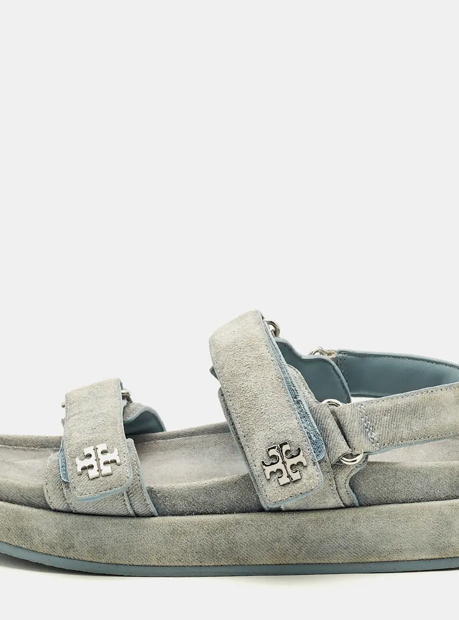 Tory Burch Kira Size 39 Light Blue Suede Ankle Strap Sandals