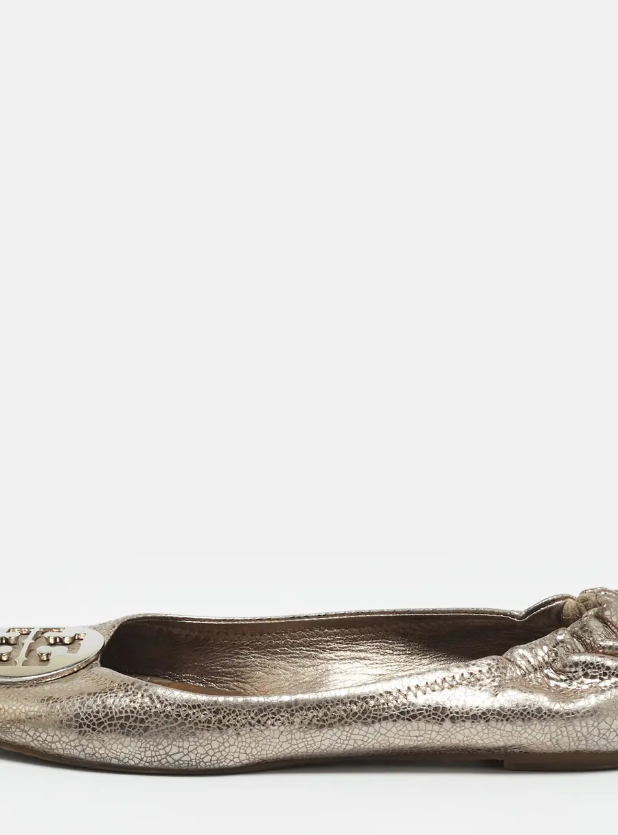 Tory Burch Reva Size 40.5 Silver/Grey Texture Suede Scrunch Ballet Flats