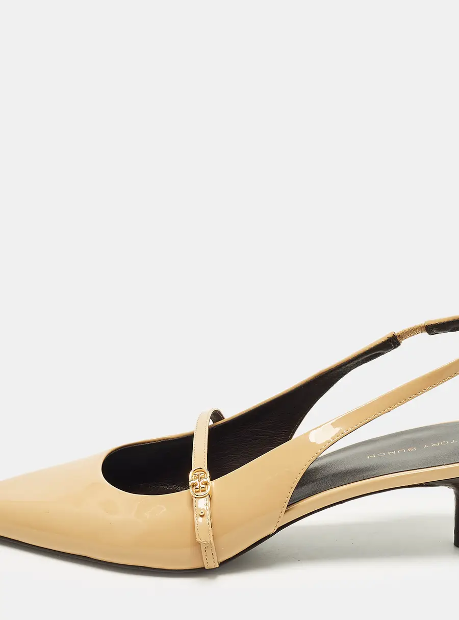 Tory Burch Size 38 Beige Patent Leather Slingback Pumps
