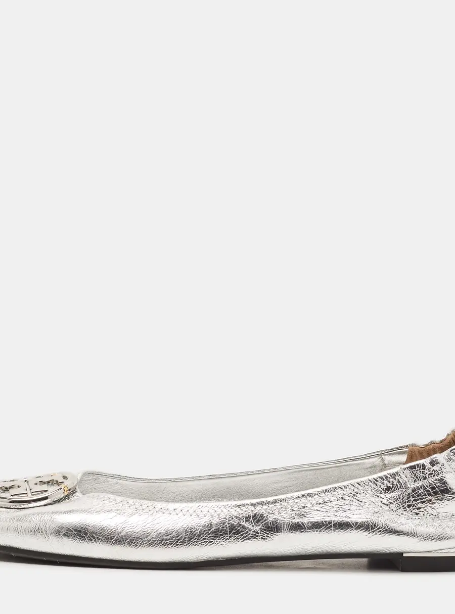 Tory Burch Minnie Size 40.5 Silver Foil Leather Ballet Flats