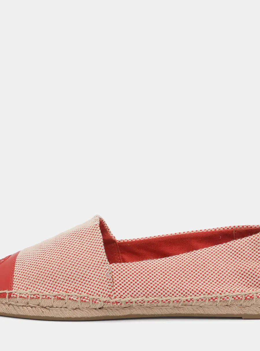 Tory Burch Size 38 Red/White Canvas and Leather Espadrille Flats