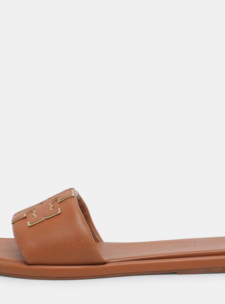 Tory Burch Double T Size 37.5 Brown Leather Flats
