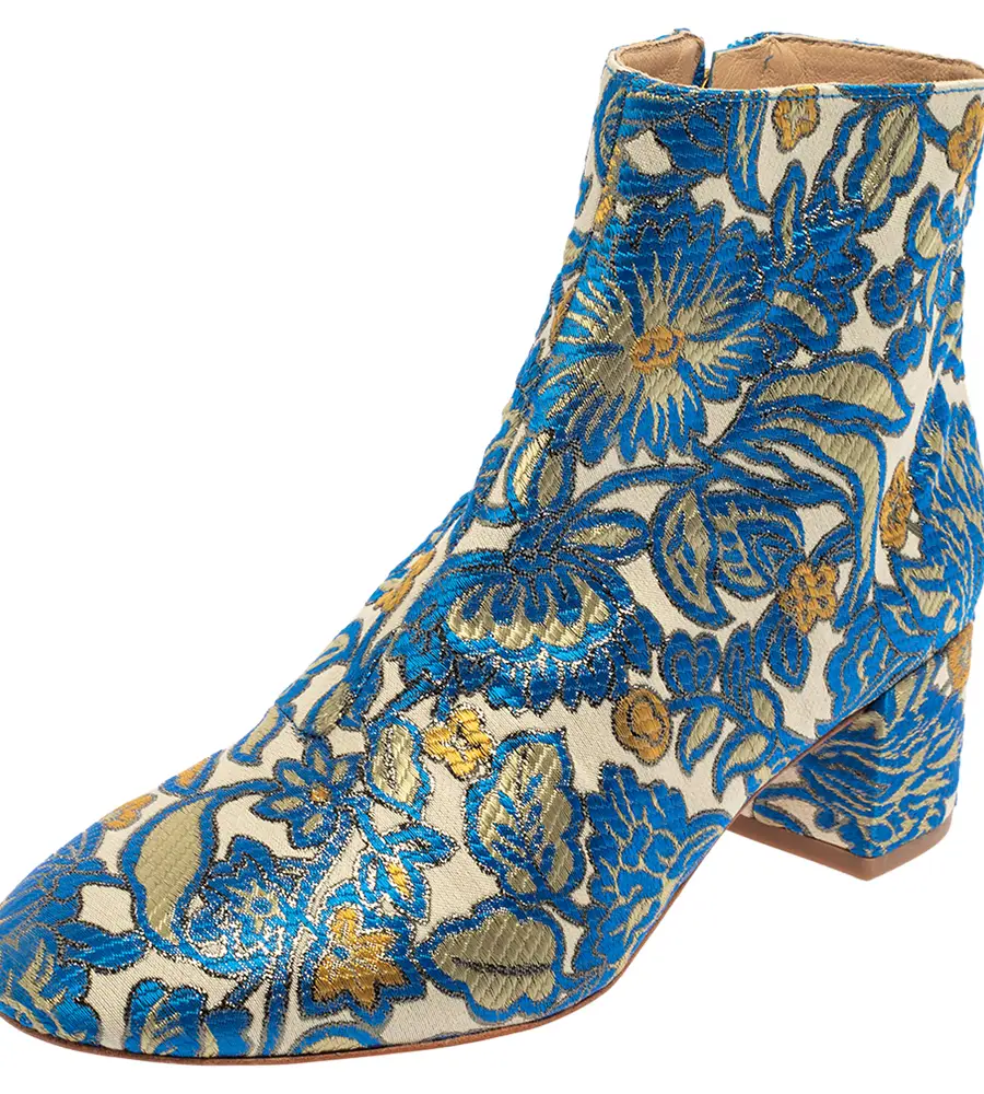 Tory Burch Multicolor Brocade Fabric Block Heel Ankle Boots Size 36