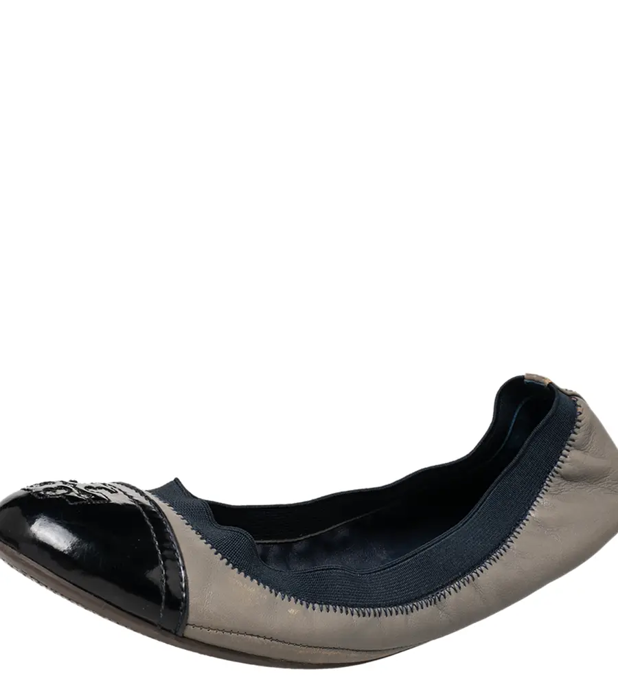 Tory Burch Grey/Blue Leather And Elastic Gabby Scrunch Ballet Flats Size 38.5