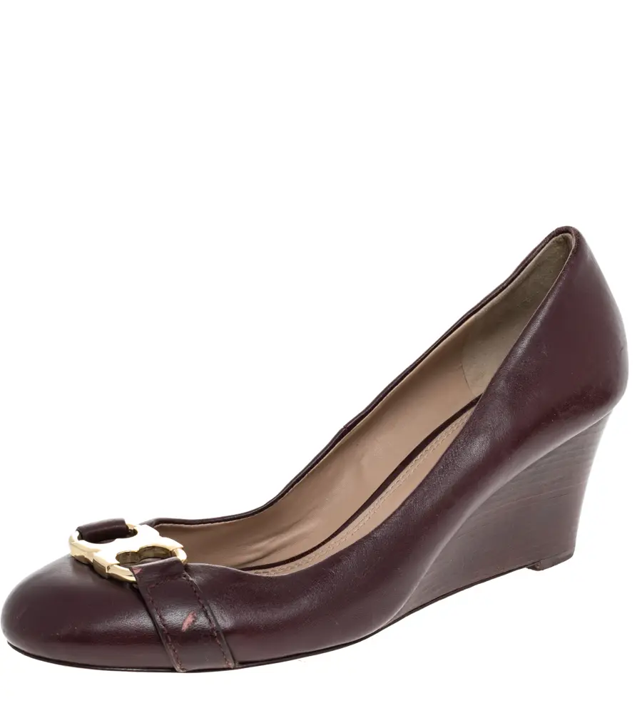 Tory Burch Burgundy Leather Wedge Pumps Size 41