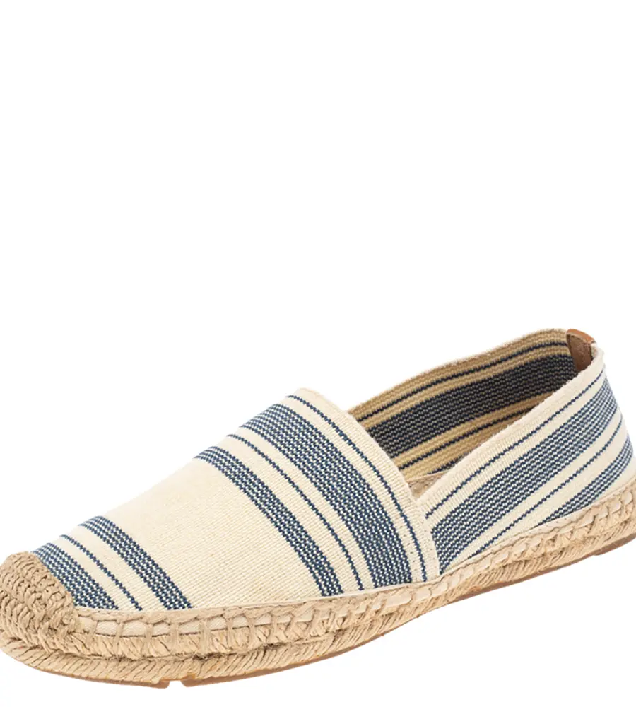 Tory Burch Cream/Blue Striped Canvas Espadrilles Loafers Size 36.5