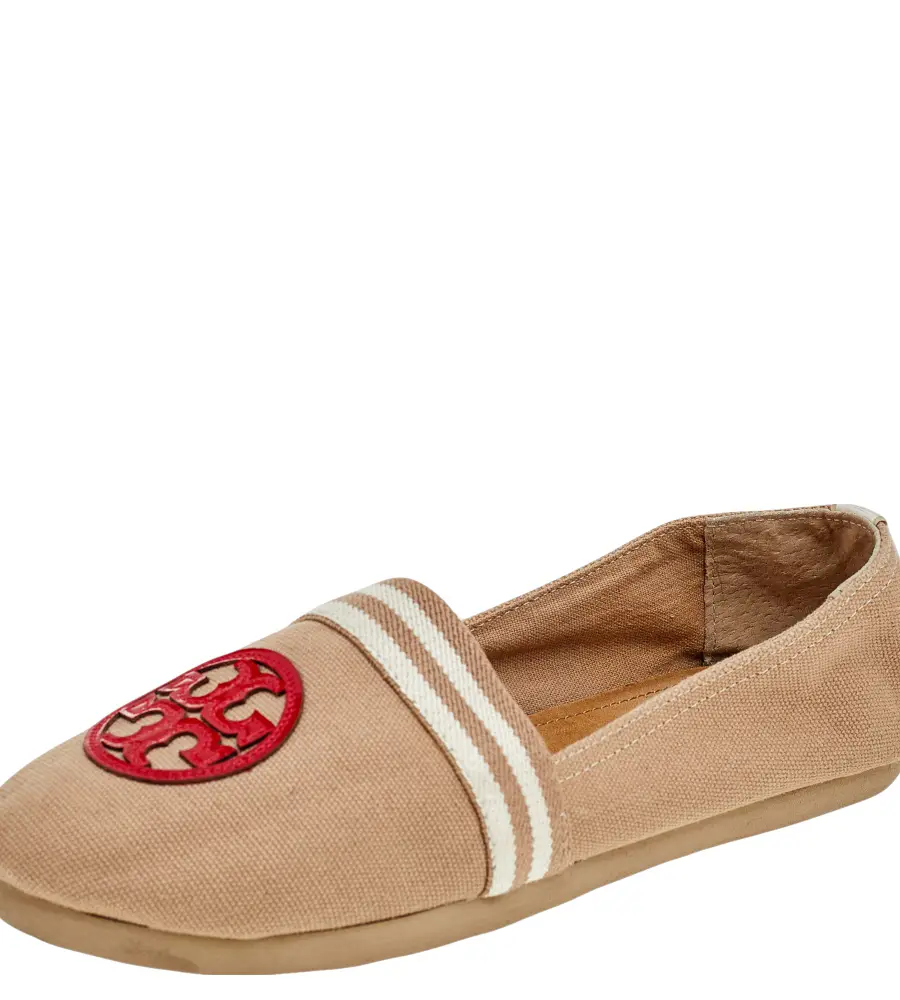 Tory Burch Multicolor Canvas and Patent Leather Espadrille Flats Size 37.5