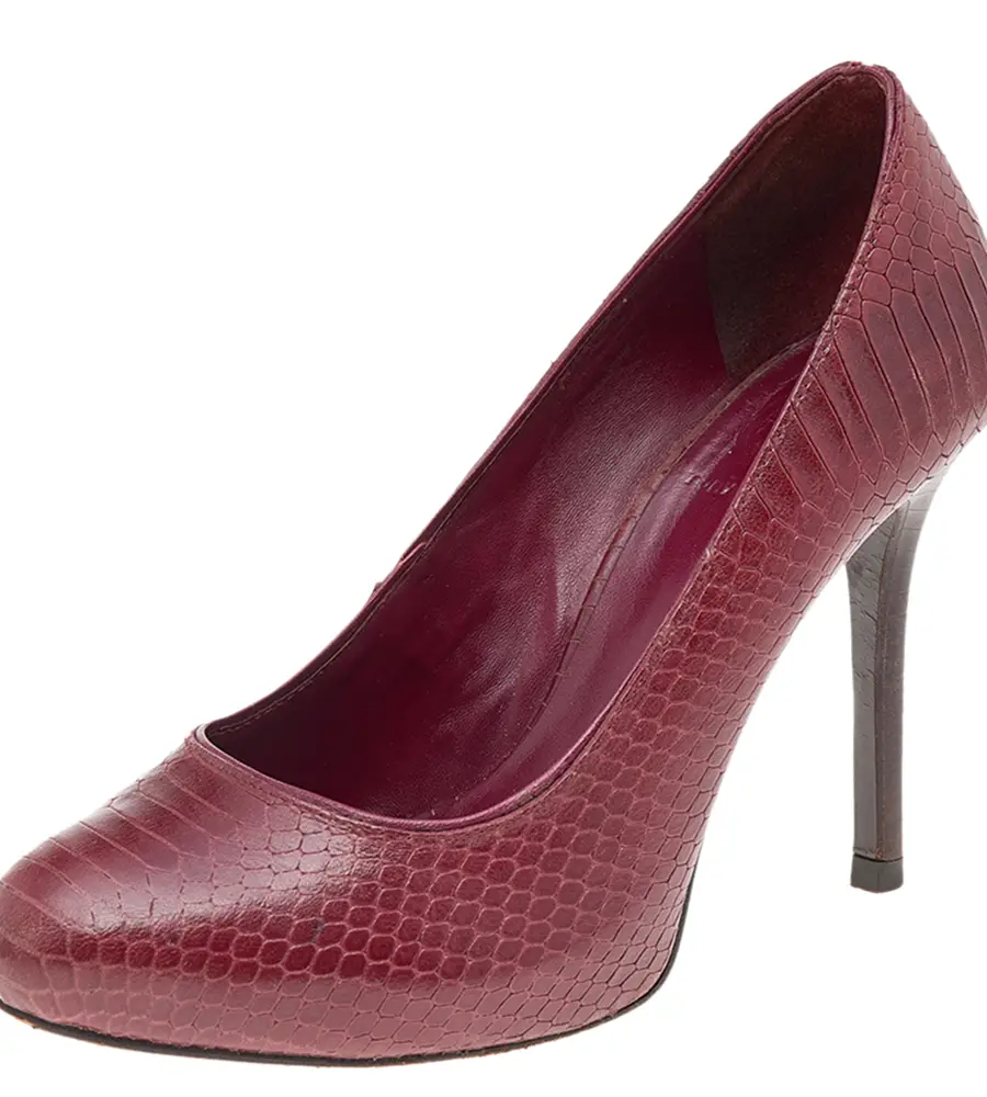 Tory Burch Burgundy Python Embossed Leather Pumps Size 35.5