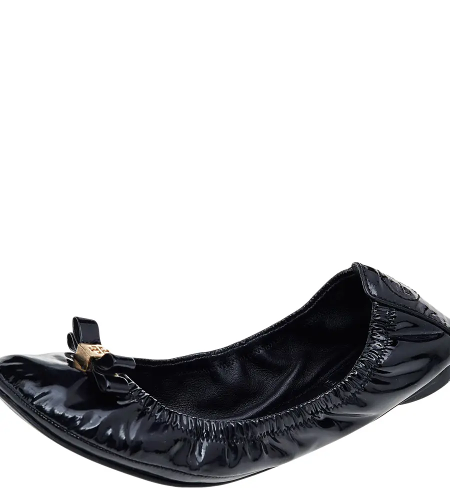 Tory Burch Black Patent Leather Scrunch Ballet Flats Size 37