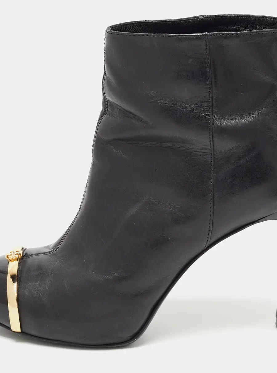 Tory Burch Size 37 Black Leather and Patent Leather Ankle Length Boots