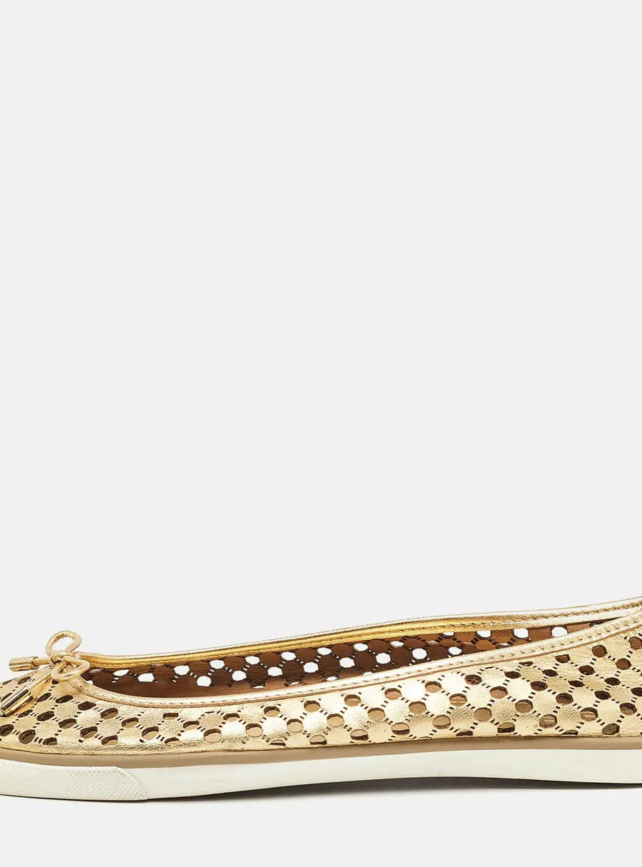 Tory Burch Gold Leather Cut Out Bow Ballet Flats Size 40.5