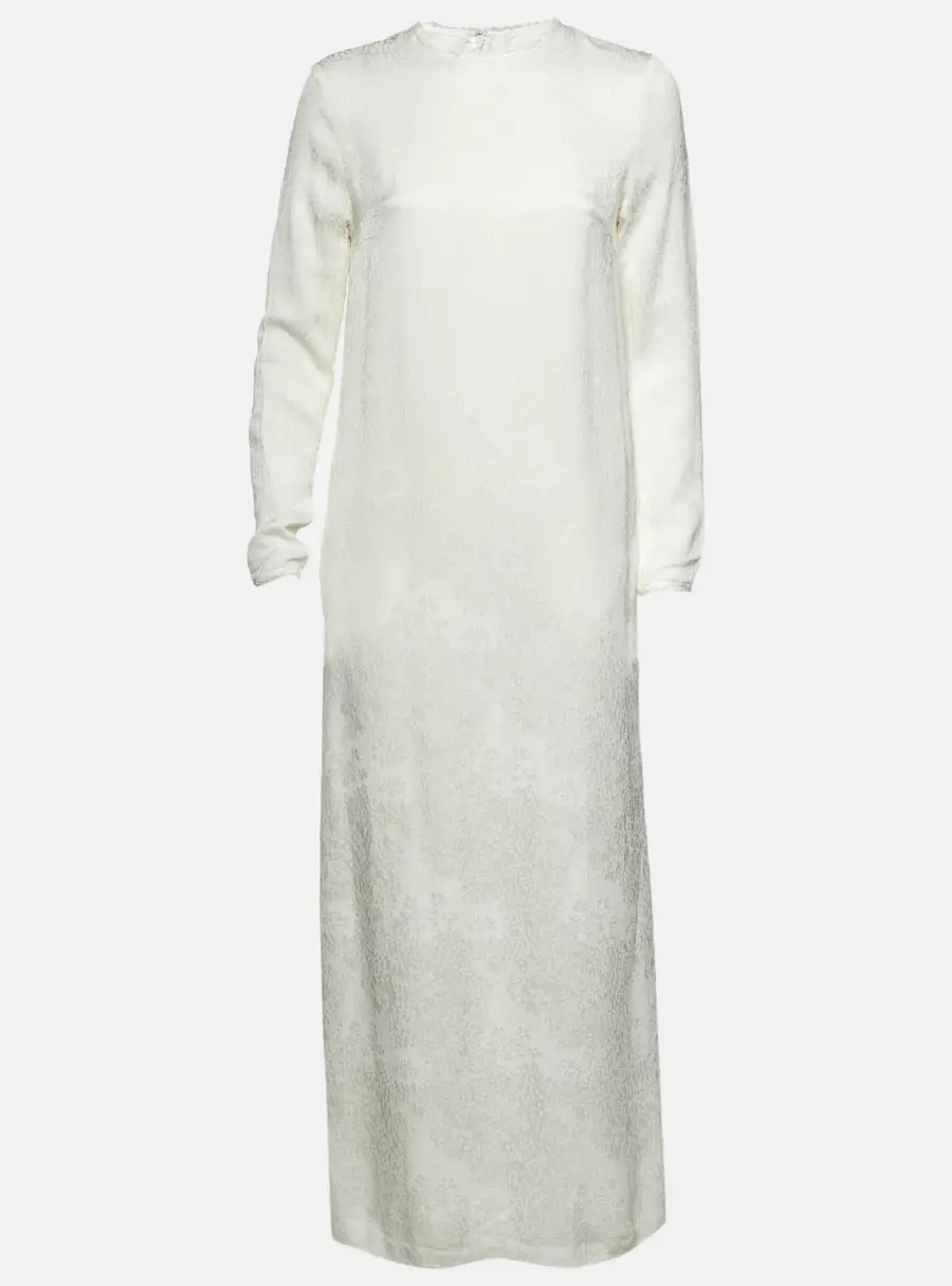 Toteme White Floral Damask Jacquard Raw Hem Maxi Dress S