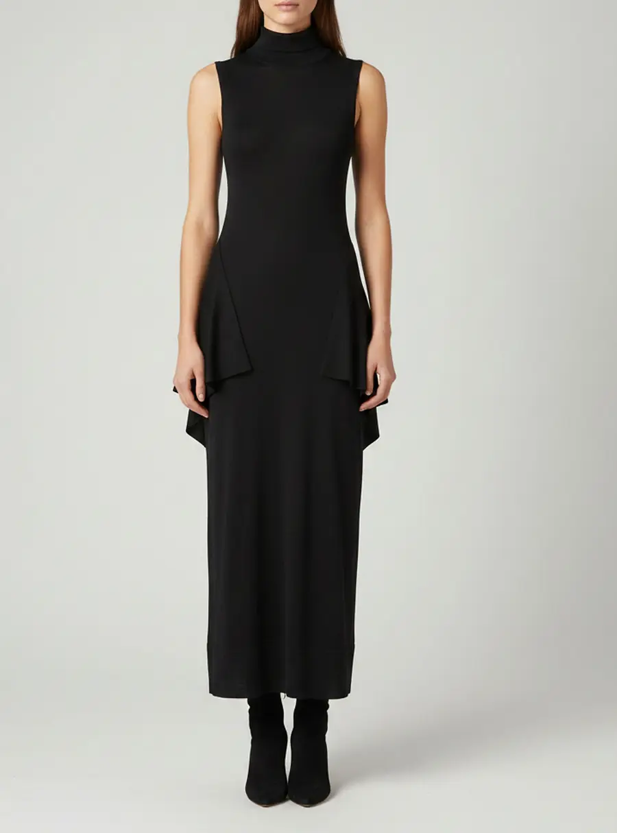 Toteme Black Wool Blend Knit Draped Sleeveless Midi Dress S
