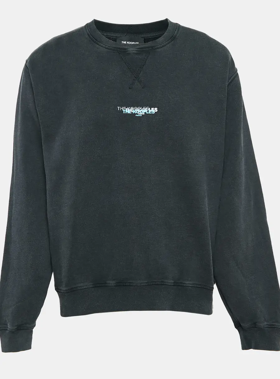 The Kooples Grey Logo Print Faded Cotton Knit Sweatshirt M