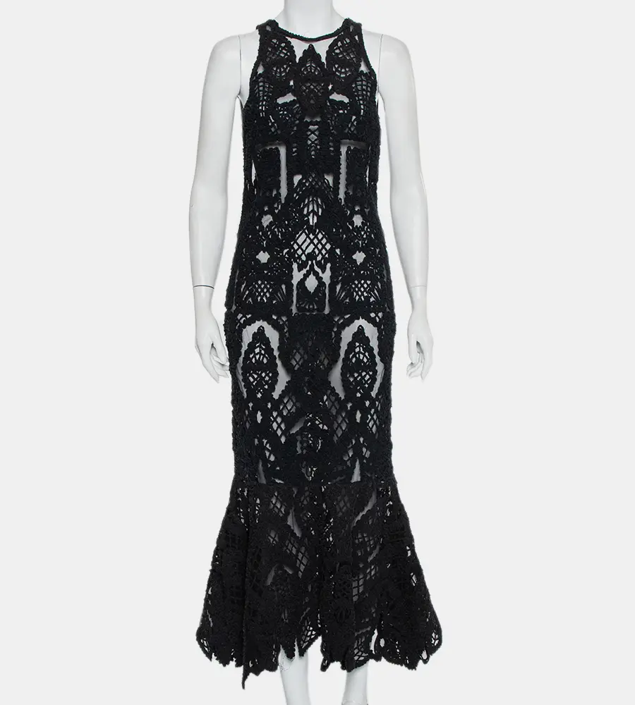 Jonathan Simkhai Black Lace & Tulle Mermaid Sheer Gown M