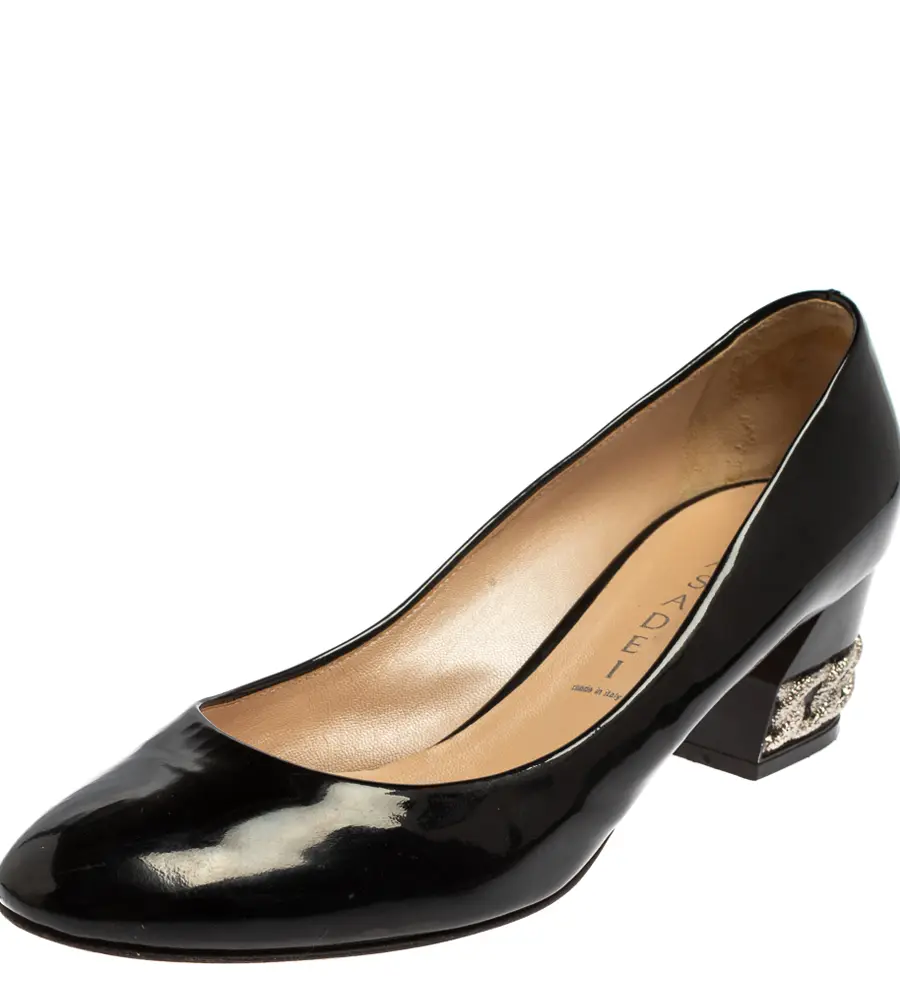 Casadei Black Patent Leather Block Heel  Pumps Size 39