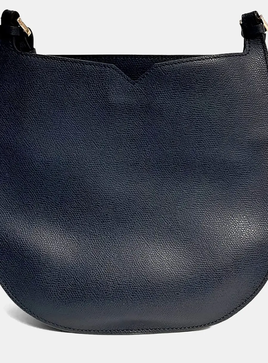 Valextra Navy Blue Leather Weekend Hobo Bag