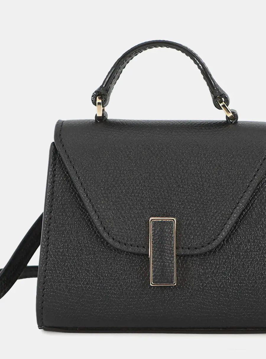 Valextra Izzy Mini Black Grained Calfskin Leather Top Handle Bag
