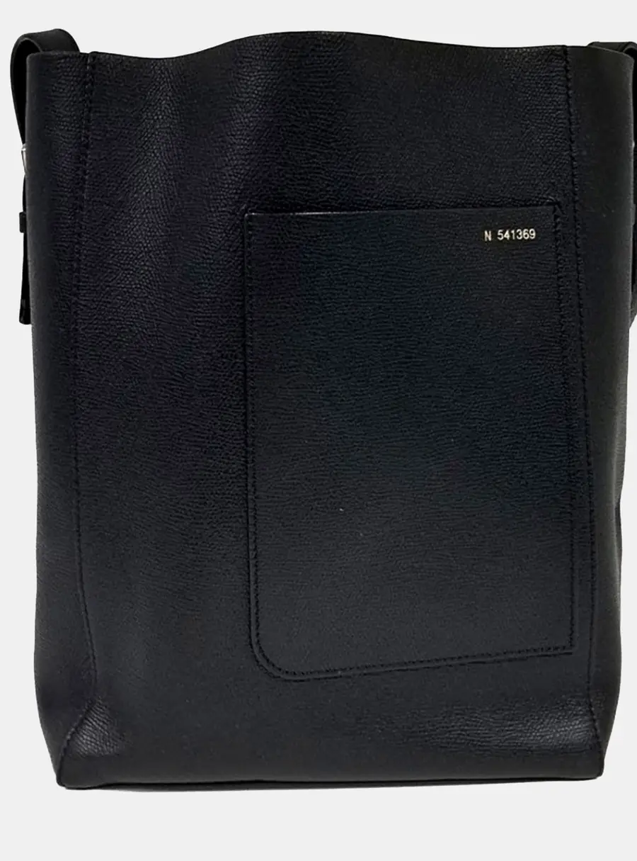Valextra Black Leather Sequiello Medium Bucket Bag