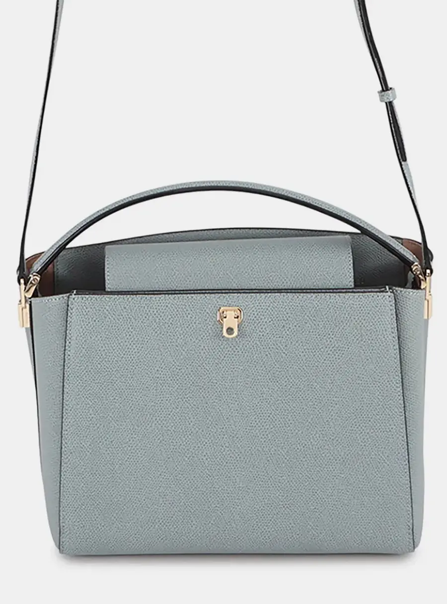Valextra Brera Medium Blue Gray Grained Leather Shoulder Bag