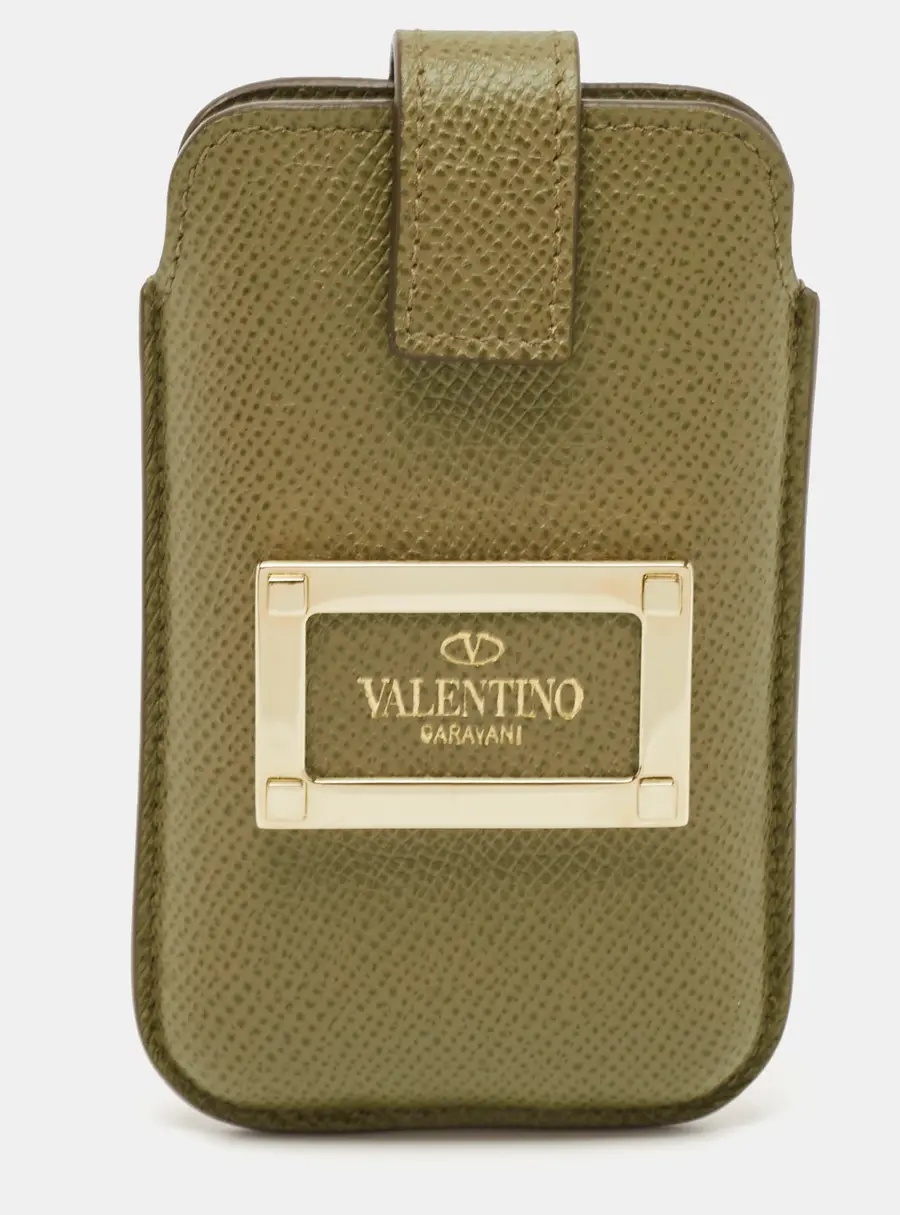 Valentino Green Grained Leather Phone Case