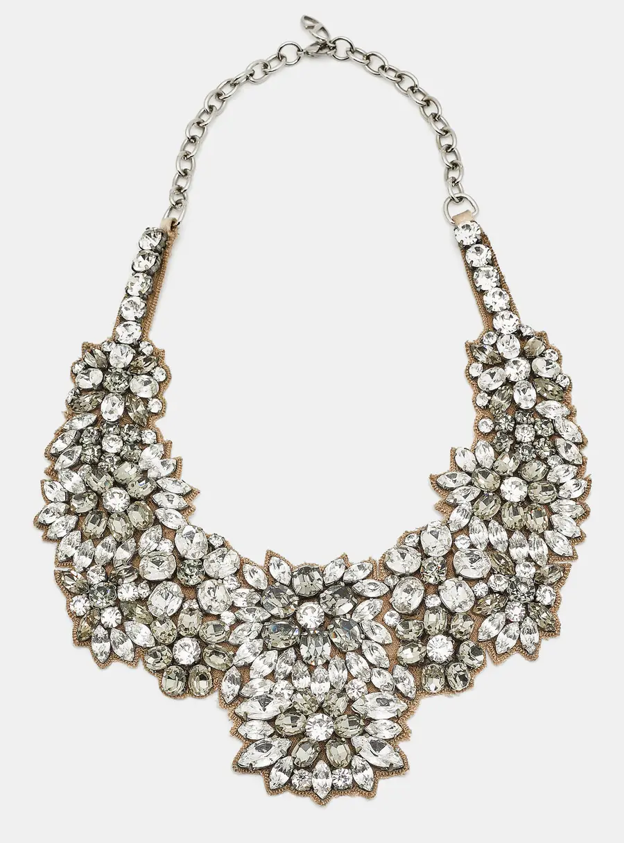 Valentino Crystals Fabric Silver Tone Necklace