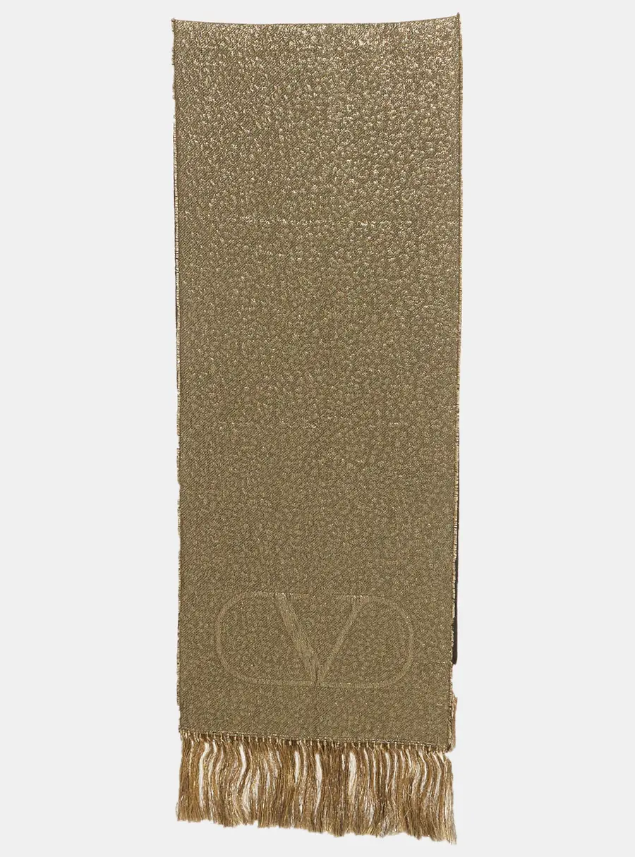Valentino Metallic Lurex and Wool Fringed Scarf