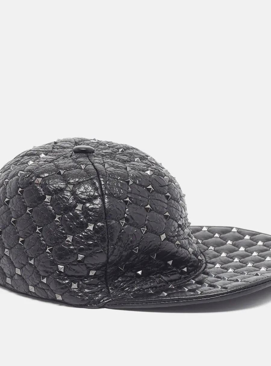 Valentino Black Leather Rockstud Cap M